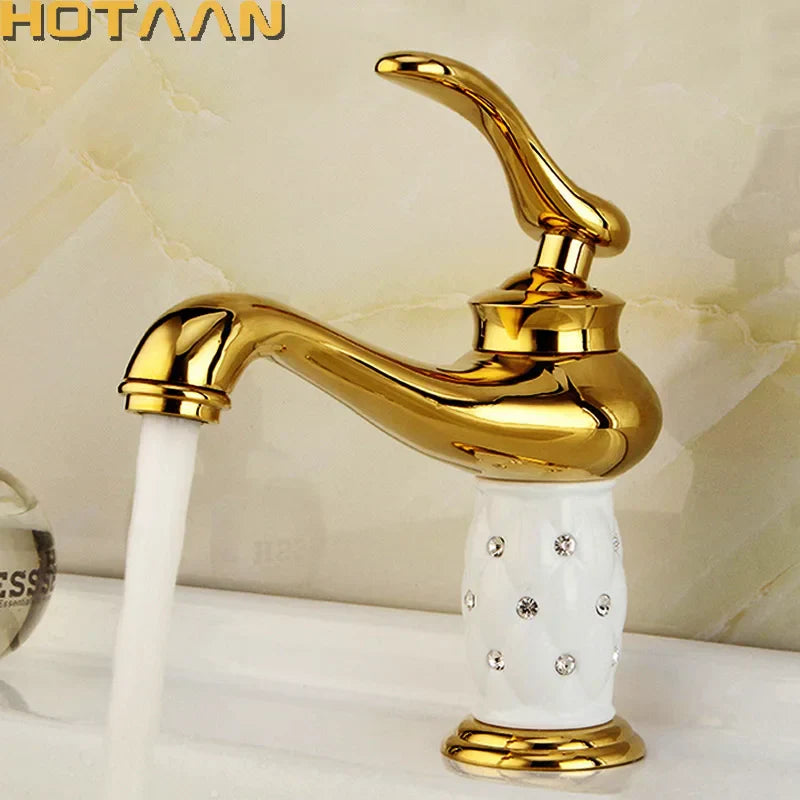 Grifo de lavabo de baño en latón dorado Decorbites™ con mezclador de cerámica