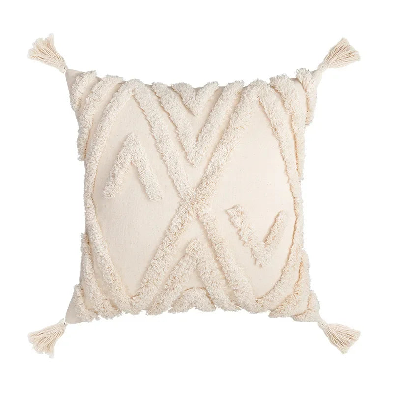 غطاء وسادة ديكوربايتس™ بيج بتصميم بوهو، مقاس 45×45/30×50 سم - غطاء وسادة مربع مصنوع يدويًا