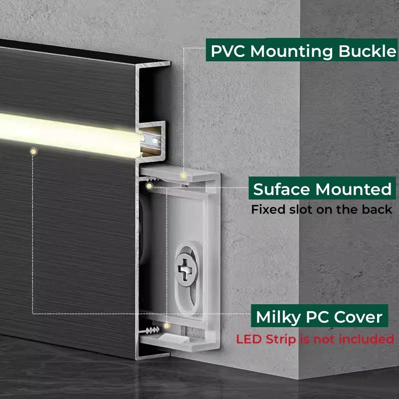 DecorBites™ LED Skirting Aluminum Profiles: Brushed Gold/Black, Conner Baseboard, Diffuser, Stair, Floor, Wall Decor