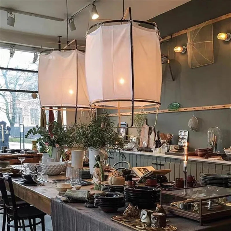 Lámpara colgante de tela de lino DecorBites™: Elegante candelabro bohemio de tela para el hogar, restaurante y hotel.