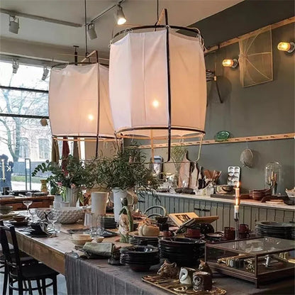 Lámpara colgante de tela de lino DecorBites™: Elegante candelabro bohemio de tela para el hogar, restaurante y hotel.