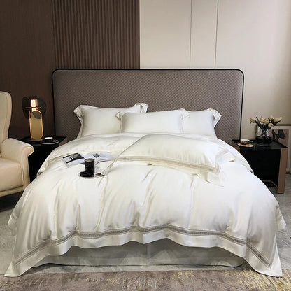 DecorBites™ Eucalyptus Lyocell Luxury Bedding Set in White Champagne Grey Pink