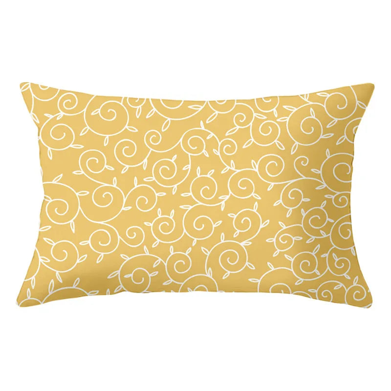 Funda de almohada rectangular curva con rayas geométricas DecorBites™ - Cojines decorativos para sofá en amarillo y azul