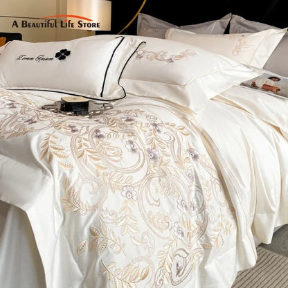 Decobites Luxury Embroidery Wedding Cotton Bedding Set