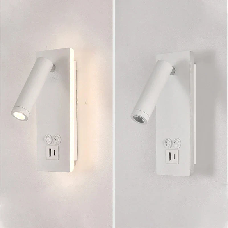 DecorBites™ Black Brass LED Wall Lamp with USB Port & Switch - 3W Spotlight for Bedroom