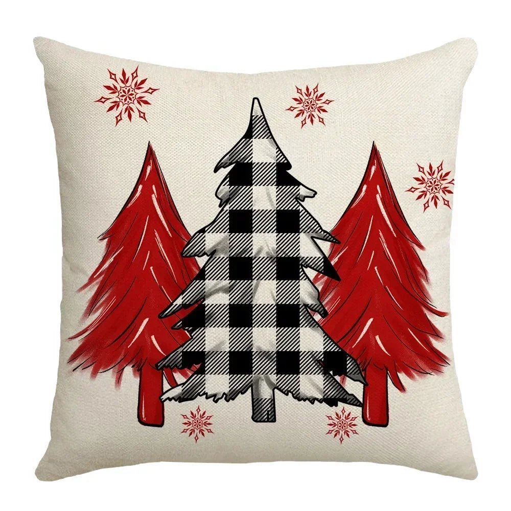 DecorBites™ Christmas Elk Pillowcase 45x45cm Farmhouse Red Letter Design