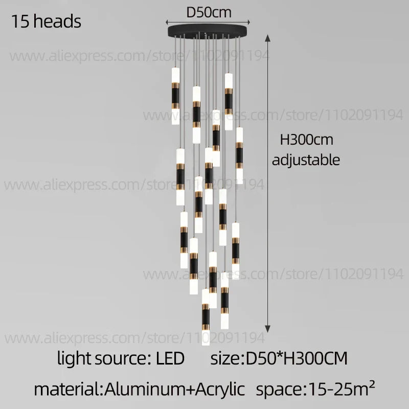 DecorBites™ LED Staircase Chandelier: Modern Duplex Home Lighting for Architectural Decoration
