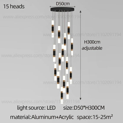 DecorBites™ LED Staircase Chandelier: Modern Duplex Home Lighting for Architectural Decoration