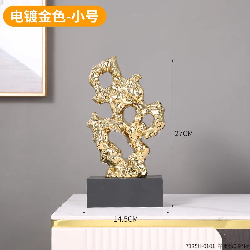 DecorBites™ Gold Hollow Stone Statue Coral Sculpture Home Decor Figurines