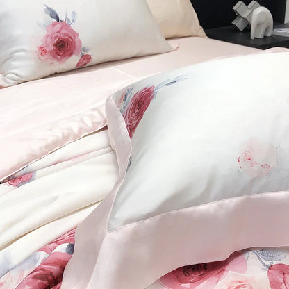 Decobites Summer Quilt Bedding Set: Soft Lyocell Fiber Comforter, Sheet, Pillowcases - 4Pcs