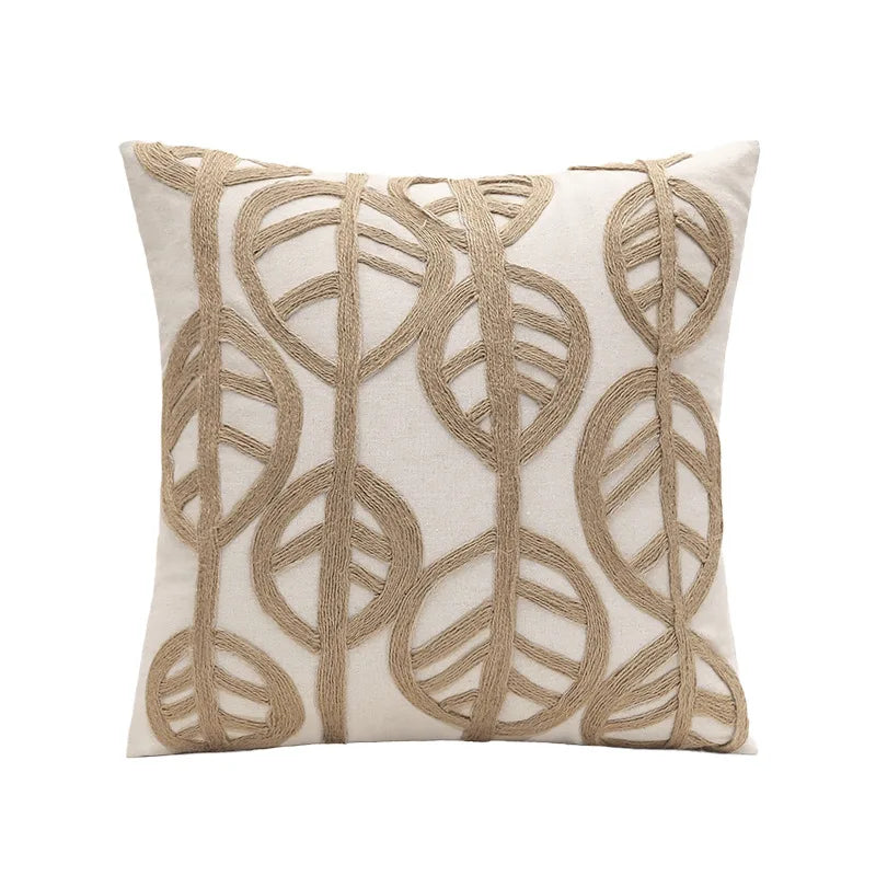 DecorBites™ Leaves Embroidered Pillow Cover - 45*45 Decorative Cushion for Living Room