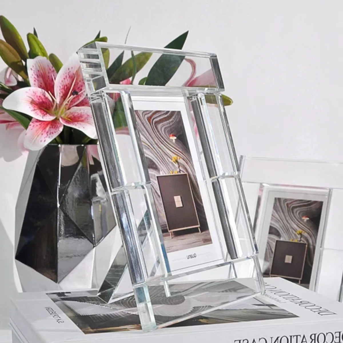DecorBites™ Crystal Glass Cube Photo Frame for Desktop Decor - Home Decor Ornaments