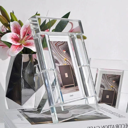 DecorBites™ Crystal Glass Cube Photo Frame for Desktop Decor - Home Decor Ornaments