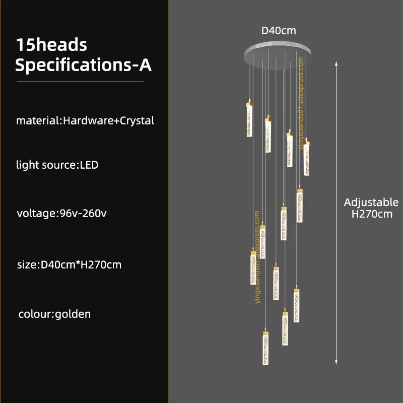 DecorBites™ Crystal Ceiling Chandelier: Modern Nordic Design, Long Staircase Pendant Lamp