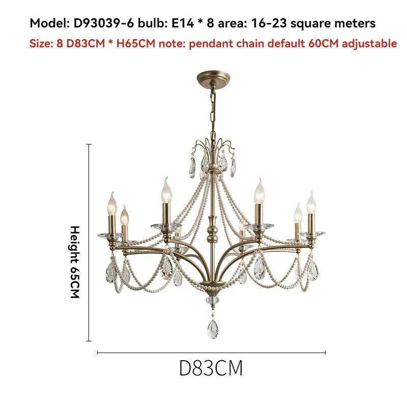 DecorBites™ French Retro Pearl Crystal Chandelier for Home Dining Room Villa Luxury Decor