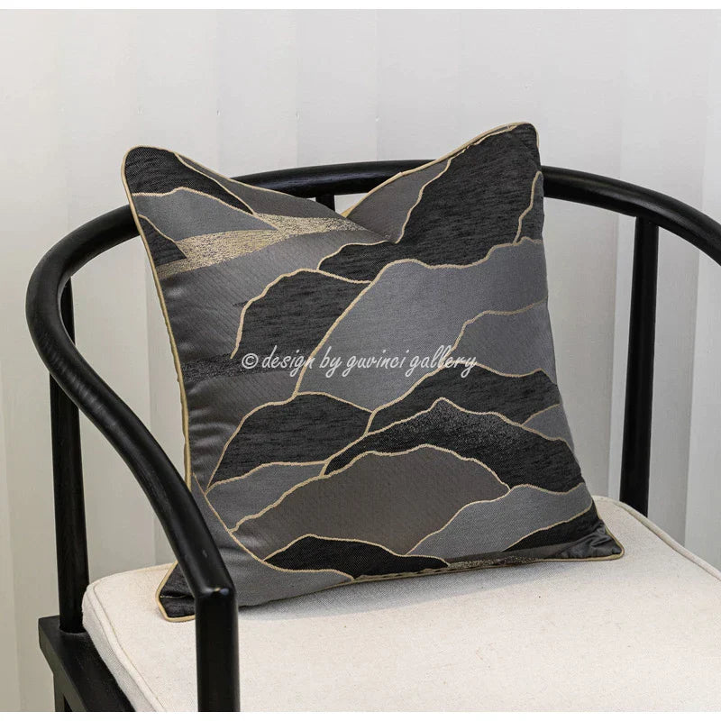 DecorBites™ Black & Gold Floral Jacquard Throw Pillow Cover Oriental Art Case