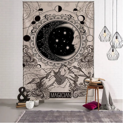 Moon Tarot Tapestry Wall Hanging for Psychedelic Witchcraft Vibe - Decobites Mandala Art Tapestry