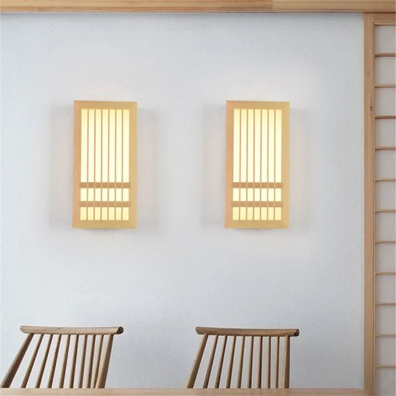 DecorBites™ Japanese Wood Wall Lamps LED Acrylic Rectangular Bedside Light for Bedroom
