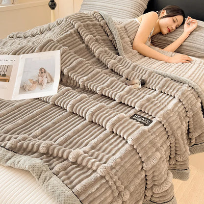 Manta de peluche DecorBites™ Cozy Faux Rabbit, estilo nórdico, gruesa y cálida, chal para siesta supersuave