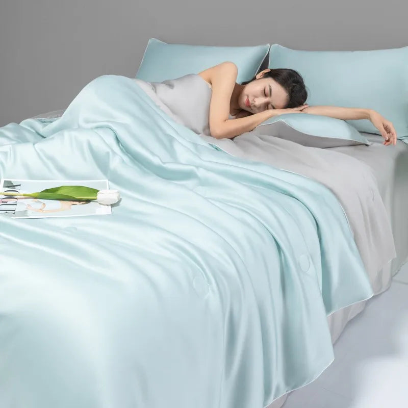 طقم لحاف صيفي من الحرير الجليدي البارد من DecorBites™ للأسرّة الفردية المزدوجة