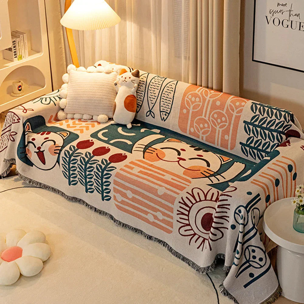 DecorBites™ Lucky Cat Knitted Blanket