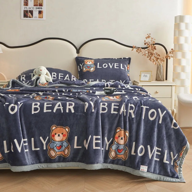 DecorBites™ Cartoon Print Flannel Sofa Cover – Lightweight Plush Blanket for Adults