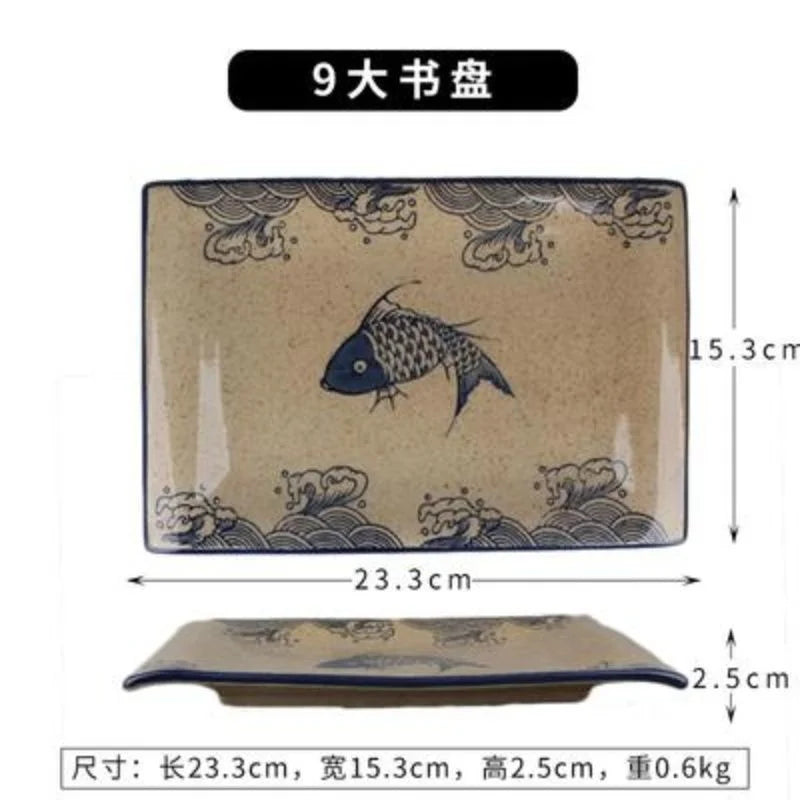 DecorBites™ Japanese Fish Print Ceramic Tableware - Special-shaped Large Dinner Plate Set