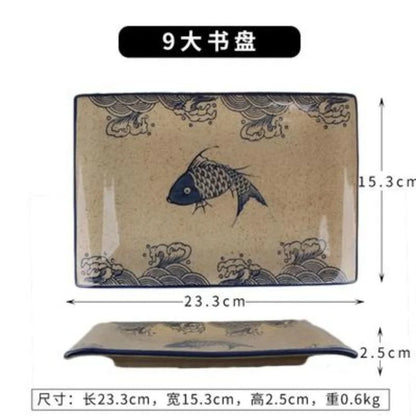 DecorBites™ Japanese Fish Print Ceramic Tableware - Special-shaped Large Dinner Plate Set