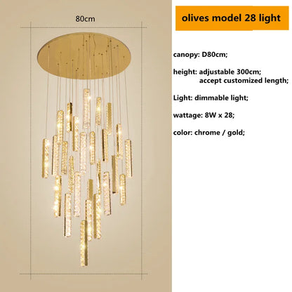 DecorBites™ Crystal Lustre Pendant Lights with Dimmable LED, Adjustable Cable - Gold Chrome Steel