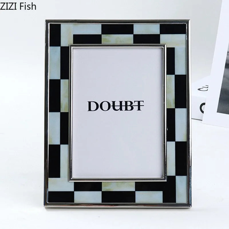 DecorBites™ Black White Plaid Metal Photo Frame Abstract Desktop Decoration Display Frames