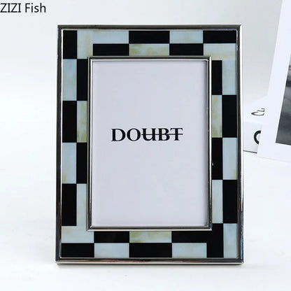 DecorBites™ Black White Plaid Metal Photo Frame Abstract Desktop Decoration Display Frames