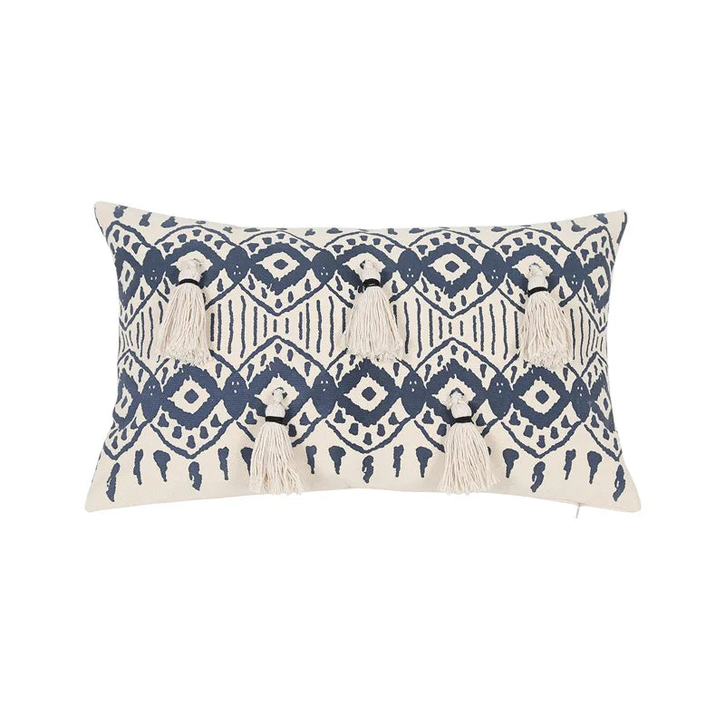 DecorBites™ Ethnic Geometric Printed Tufted Tassels Cushion Cover for Sofa Living Room