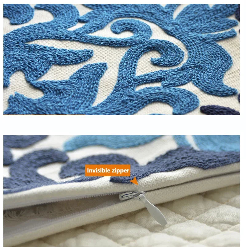 DecorBites™ Ethnic Floral Canvas Cotton Embroidered Lumbar Pillow Case 30x50cm