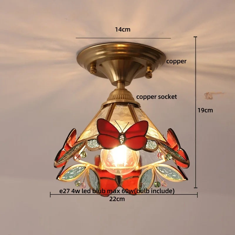 DecorBites™ Butterfly Glass Tiffany LED Ceiling Light - Nordic Modern Copper Lamp