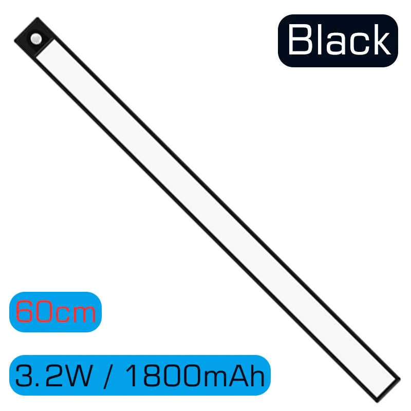 شريط إضاءة خزانة LED من DecorBites™: مستشعر حركة، ألومنيوم، شريط طويل، مغناطيس، خزانة ملابس المطبخ