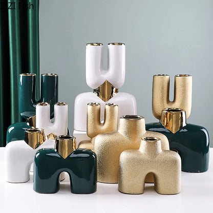 DecorBites™ Gold Geometry Ceramic Vase Desk Decoration Modern Floral Room Decor Vase