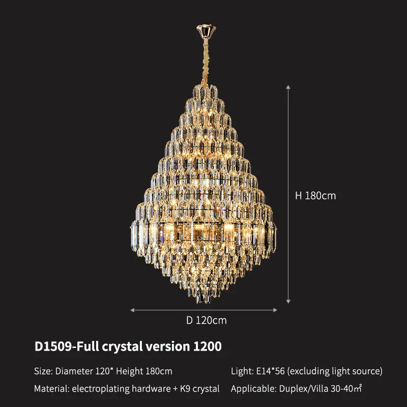 DecorBites™ Crystal Pendant Chandelier for Home, Hotel, Restaurant - Luxury Duplex Hall Light