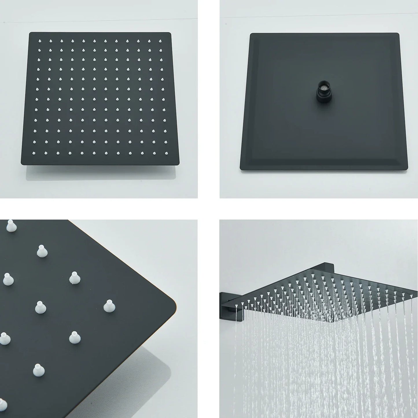 DecorBites™ 12" Matte Black Rainfall Shower Head Set with Shower Arm