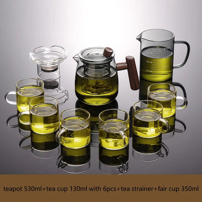 DecorBites™ Glass Tea Set with Solid Wood Handle and Tea Water Separation Technology