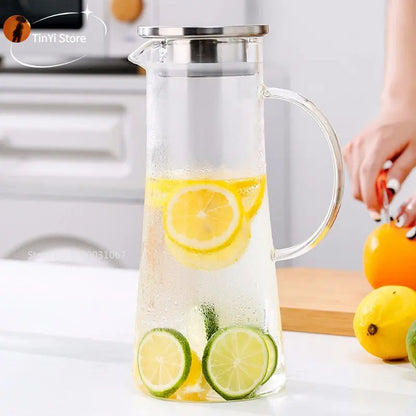 DecorBites™ Glass Pitcher with Lid, Heat Resistant Water Carafe for Hot/Cold Beverages