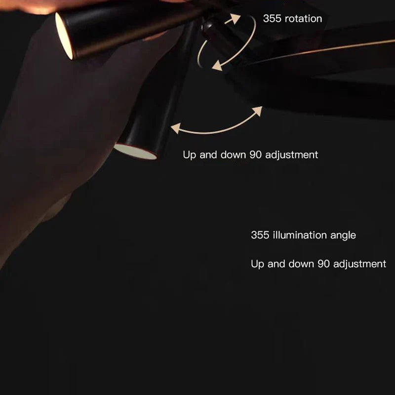 DecorBites™ Black LED Spot Chandelier: Modern Minimalist Rotatable Hanging Lamp for Home Decor