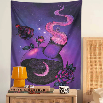 Decobites Purple Rose Magic Tapestry Wall Hanging: Boho Home Decor for Hippie Vibes