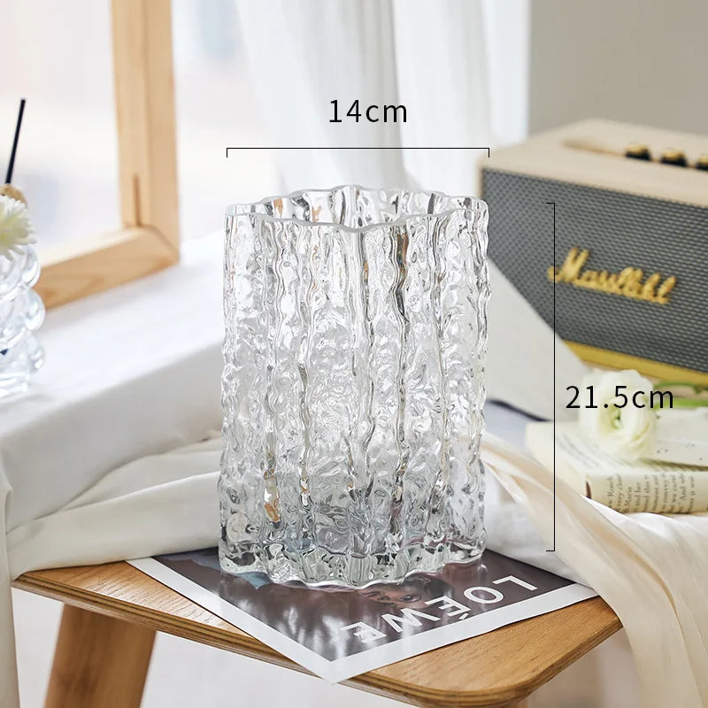 DecorBites™ Clear Ice Vase for Hydroponic Flowers Desk Decor Bouquets Minimalist Floral Arrangement Modern Glass Pot