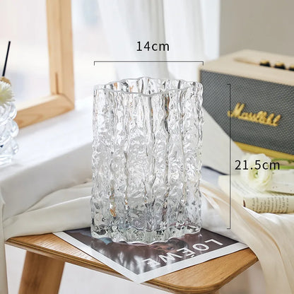 DecorBites™ Clear Ice Vase for Hydroponic Flowers Desk Decor Bouquets Minimalist Floral Arrangement Modern Glass Pot