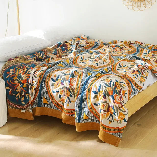 Cotton Gauze Flower Throw