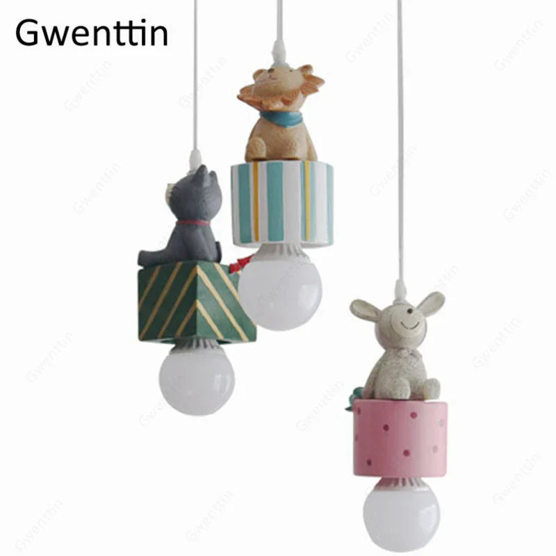 Lámpara colgante de animal para niños Decorbites™: Conejo León Gato luz LED de techo