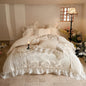 Decobites French Lace Ruffles Princess Bedding Set with Warm Milk Velvet Duvet Cover