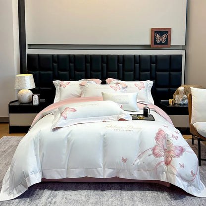 DecorBites™ Butterfly Embroidery 100% Egyptian Cotton Bedding Set with Luxury Duvet Cover