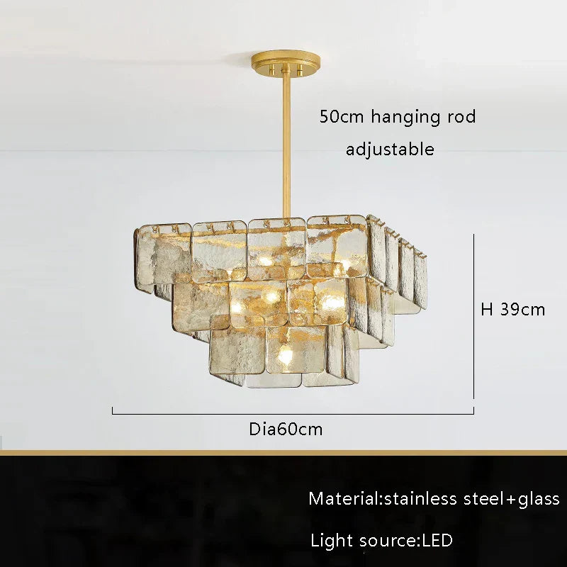 DecorBites™ Gold Glass Chandelier Luxe Living Room Lighting Fixture Luxurious Hanging Lamp