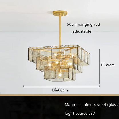 DecorBites™ Gold Glass Chandelier Luxe Living Room Lighting Fixture Luxurious Hanging Lamp